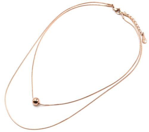 Collier-Double-Chaines-avec-Pendentif-Bille-Acier-Or-Rose