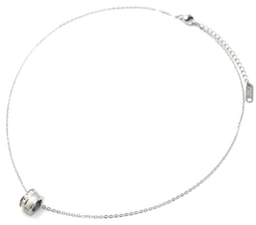 Collier-Fine-Chaine-Acier-Argente-Pendentif-Anneau-Strass-et-Resine-Blanc