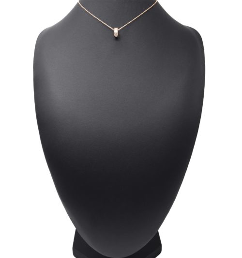 Collier-Fine-Chaine-Acier-Or-Rose-Pendentif-Anneau-Ecailles-Strass-et-Resine-Blanc