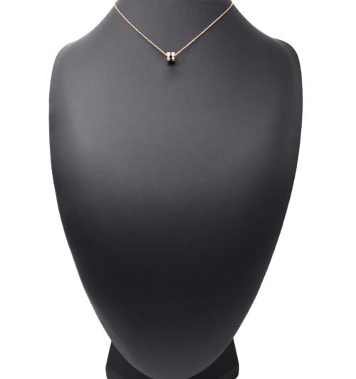 Collier-Fine-Chaine-Acier-Or-Rose-Pendentif-Anneau-Pierres-et-Email-Noir