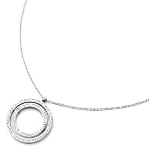 Collier-Fine-Chaine-Acier-Argente-Pendentif-Double-Cercles-Contour-Strass