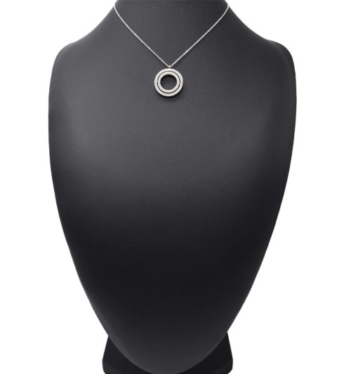 Collier-Fine-Chaine-Acier-Argente-Pendentif-Double-Cercles-Contour-Strass