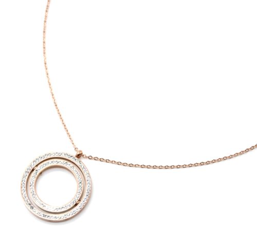 Collier-Fine-Chaine-Acier-Or-Rose-Pendentif-Double-Cercles-Contour-Strass