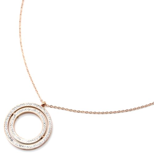 Collier-Fine-Chaine-Acier-Or-Rose-Pendentif-Double-Cercles-Contour-Strass