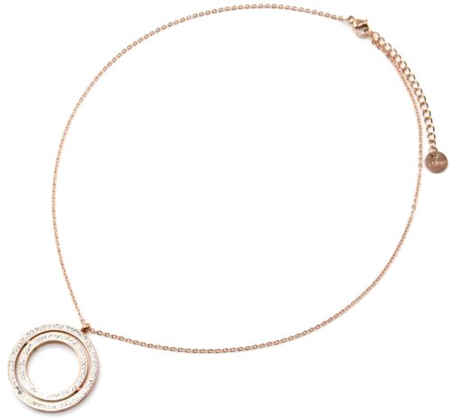 Collier-Fine-Chaine-Acier-Or-Rose-Pendentif-Double-Cercles-Contour-Strass