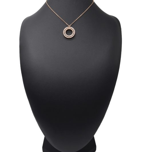 Collier-Fine-Chaine-Acier-Or-Rose-Pendentif-Double-Cercles-Contour-Strass