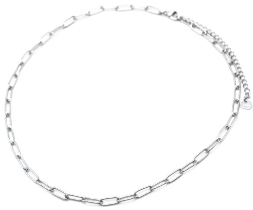 Collier-Chaine-Ras-du-Cou-avec-Maillons-Rectangles-Arrondis-Acier-Argente