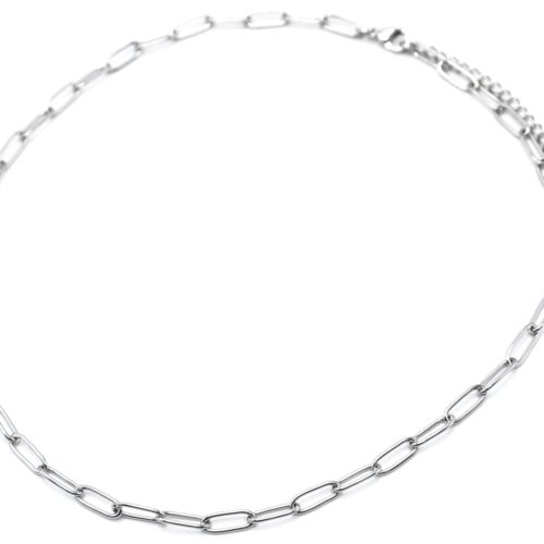 Collier-Chaine-Ras-du-Cou-avec-Maillons-Rectangles-Arrondis-Acier-Argente