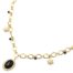 Collier-Chaine-Maillons-Pendentifs-Pierre-Ovale-Noire-Points-et-Soleils-Acier-Dore