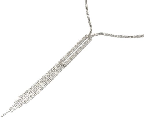 Sautoir-Collier-Pendentif-Y-Rectangle-Bande-Strass-Metal-Argente-et-Multi-Chaines