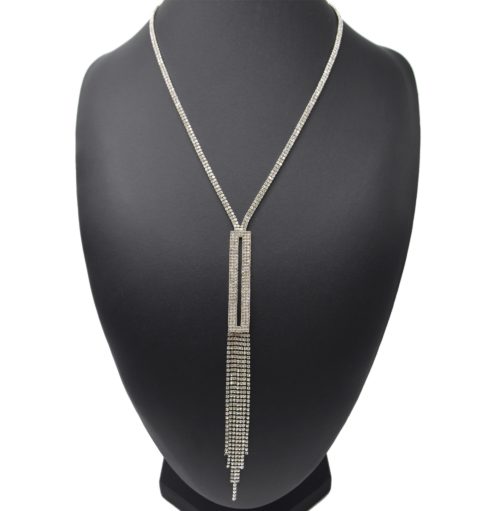 Sautoir-Collier-Pendentif-Y-Rectangle-Bande-Strass-Metal-Argente-et-Multi-Chaines