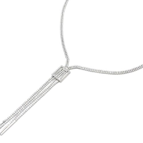 Sautoir-Collier-Pendentif-Y-Boucle-Strass-Metal-Argente-et-Multi-Chaines