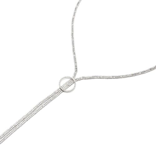 Sautoir-Collier-Pendentif-Y-Cercle-Strass-Metal-Argente-et-Double-Chaines