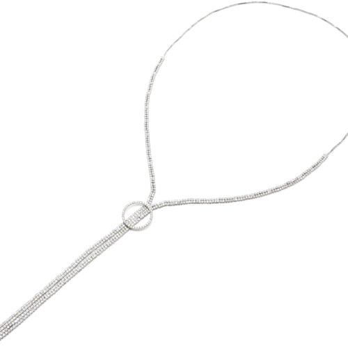 Sautoir-Collier-Pendentif-Y-Cercle-Strass-Metal-Argente-et-Double-Chaines
