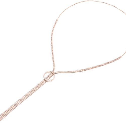 Sautoir-Collier-Pendentif-Y-Cercle-Strass-Metal-Or-Rose-et-Double-Chaines