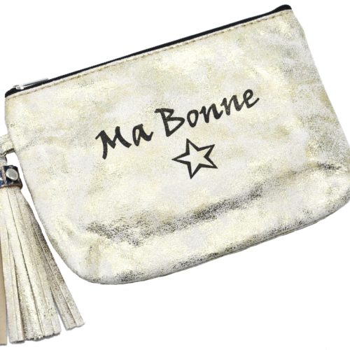 Trousse-Pochette-Effet-Brillant-Message-Ma-Bonne-Etoile-Pompon-Dore