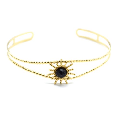 Bracelet-Jonc-Ajoure-avec-Soleil-Points-Acier-Dore-et-Pierre-Noire