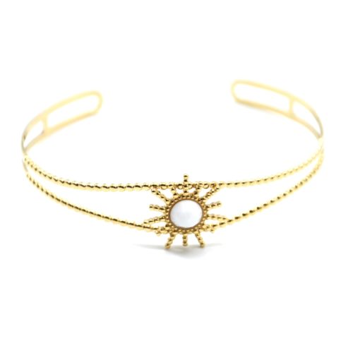 Bracelet-Jonc-Ajoure-avec-Soleil-Points-Acier-Dore-et-Pierre-Blanche