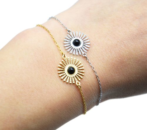 Bracelet-avec-Soleil-Points-Acier-et-Pierre-Noire