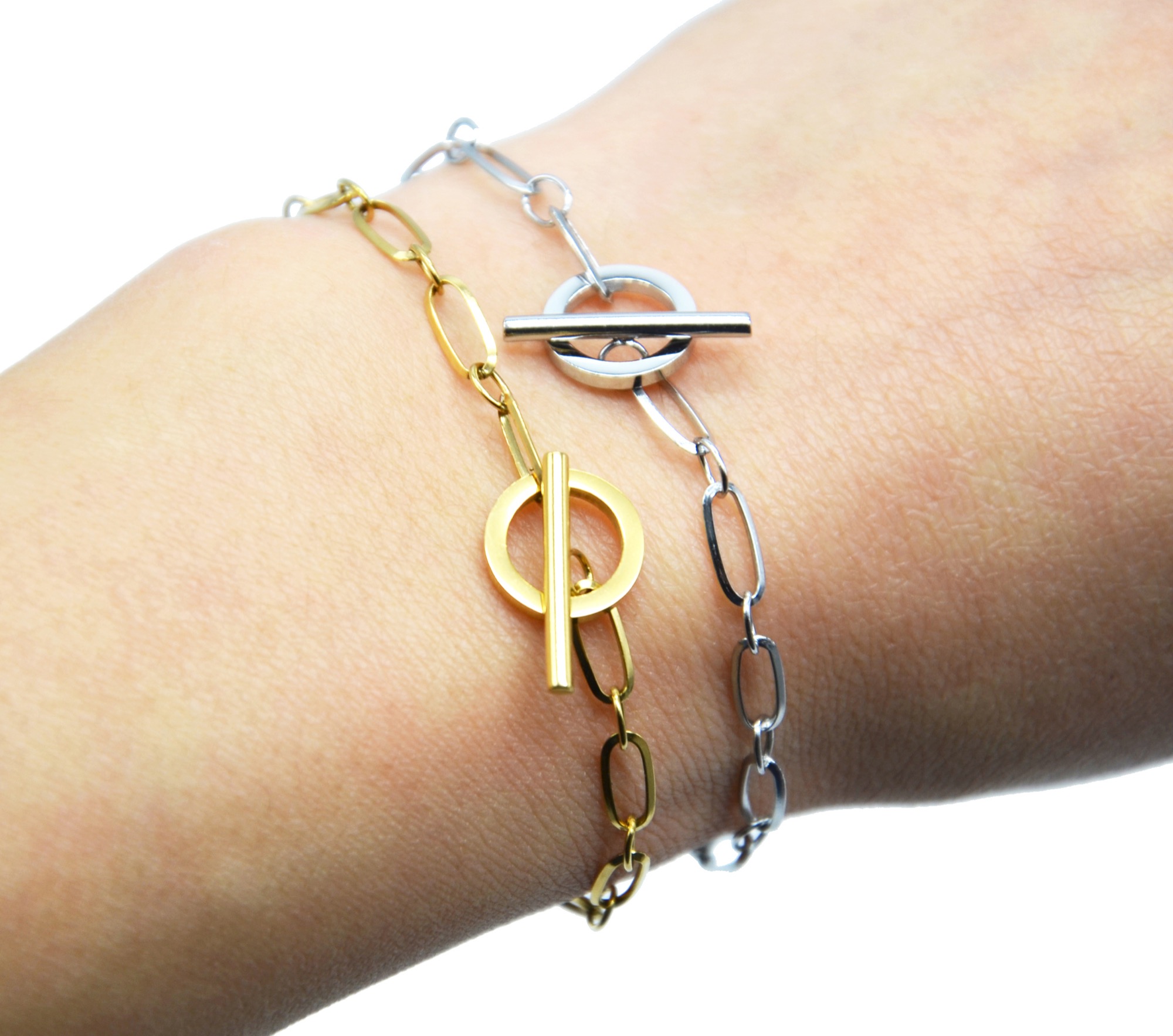 Bracelet Chaîne Doré à Maillons Chunky Avec Pendentif Disque Strass - Bijou Tendance Pour Femme Et Fille