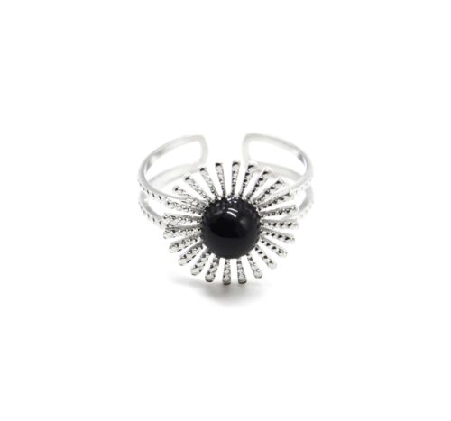 Bague-Anneau-Ajoure-avec-Soleil-Points-Acier-Argente-et-Pierre-Noire