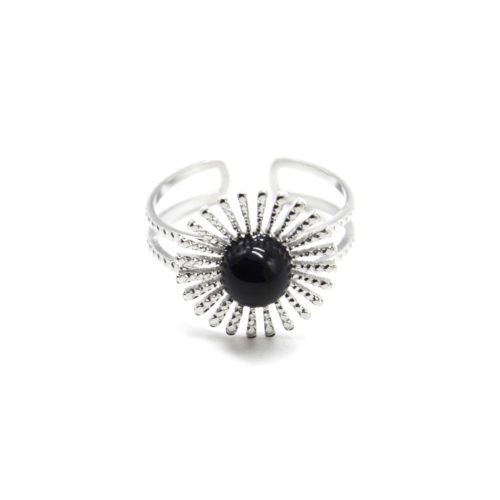 Bague-Anneau-Ajoure-avec-Soleil-Points-Acier-Argente-et-Pierre-Noire