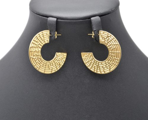 Boucles-dOreilles-Statement-Demi-Cercle-Ouvert-Motif-Martele-Acier-Dore