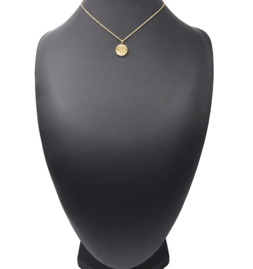 Collier-Pendentif-Soleil-Martele-Contour-Points-Acier-Dore