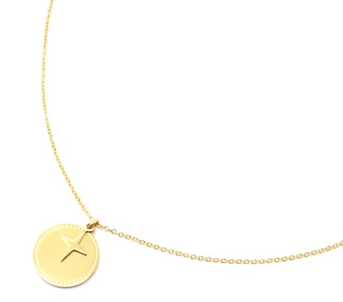 Collier-Pendentif-Medaille-Contour-Points-et-Etoile-Polaire-Acier-Dore