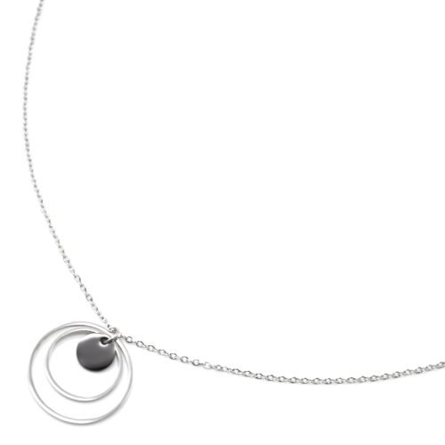 Collier-Pendentif-Double-Cercles-Acier-Argente-et-Pampille-Resine-Noire