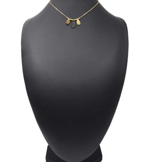 Collier-Pendentif-Billes-et-Triple-Gouttes-Martelees-Acier-Dore-Noir