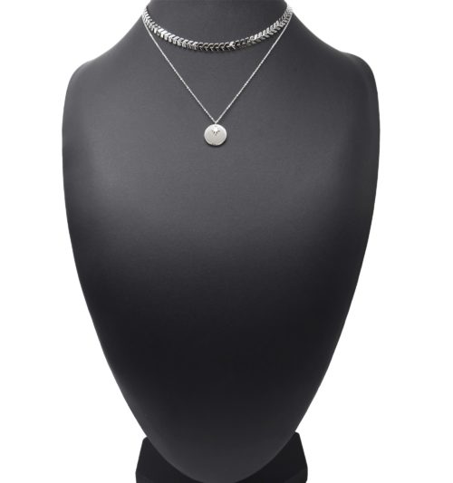 Collier-Double-Chaines-avec-Chevrons-Medaille-Acier-Argente-et-Etoile-Polaire