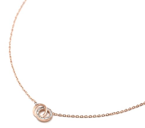 Collier-Fine-Chaine-Pendentif-Double-Cercles-Contour-Acier-Or-Rose-et-Strass