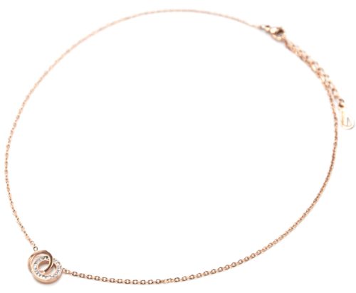 Collier-Fine-Chaine-Pendentif-Double-Cercles-Contour-Acier-Or-Rose-et-Strass