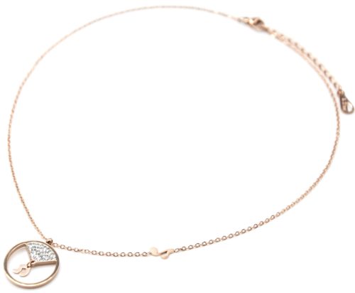 Collier-Fine-Chaine-Pendentif-Cercle-Acier-Or-Rose-Strass-et-Notes-Musique