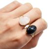Bague-Anneau-Ajoure-Motif-Points-Acier-Dore-et-Pierre-Ovale-Resine