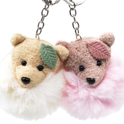 Porte-Cles-Bijou-de-Sac-Tete-Ourson-Peluche-et-Pompon