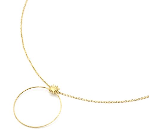 Collier-Pendentif-Cercle-Fin-Contour-Torsade-et-Soleil-Acier-Dore