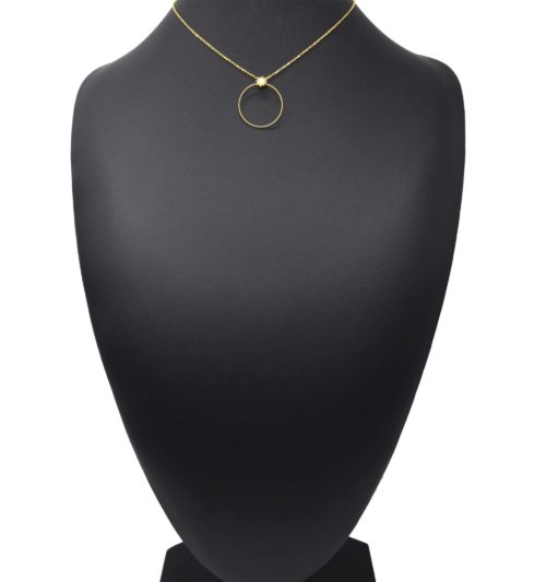 Collier-Pendentif-Cercle-Fin-Contour-Torsade-et-Soleil-Acier-Dore