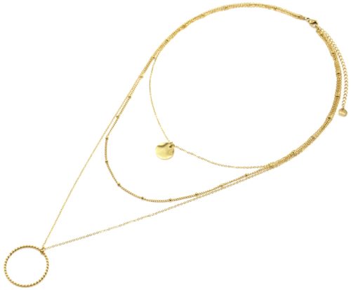 Collier-Triple-Chaines-avec-Medaille-et-Cercle-Contour-Torsade-Acier-Dore