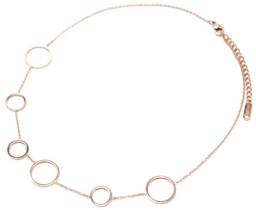 Collier-Fine-Chaine-avec-Multi-Cercles-Assortis-Acier-Or-Rose