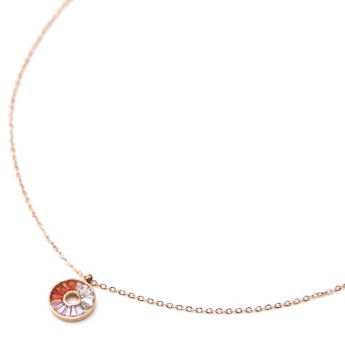 Collier-Fine-Chaine-Pendentif-Cercle-Donut-Acier-Or-Rose-et-Pierres-Tricolores