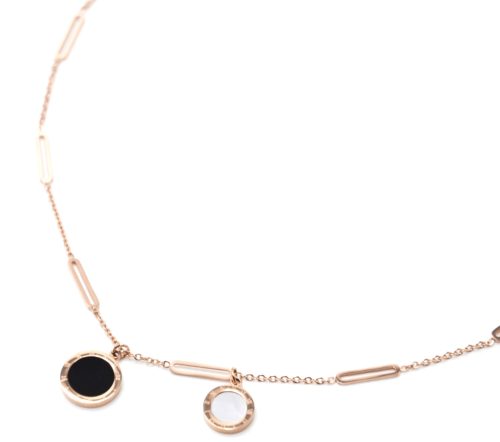 Collier-Fine-Chaine-avec-Ovales-et-Cercles-Acier-Or-Rose-Centre-Resine-Nacre