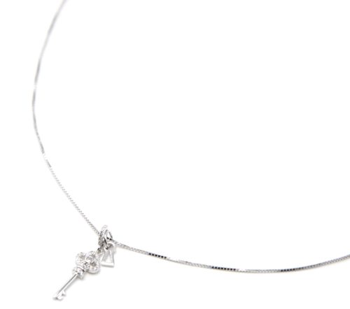 Collier-Fine-Chaine-Argent-925-Pendentif-Cle-Strass-Zirconium-et-Serrure