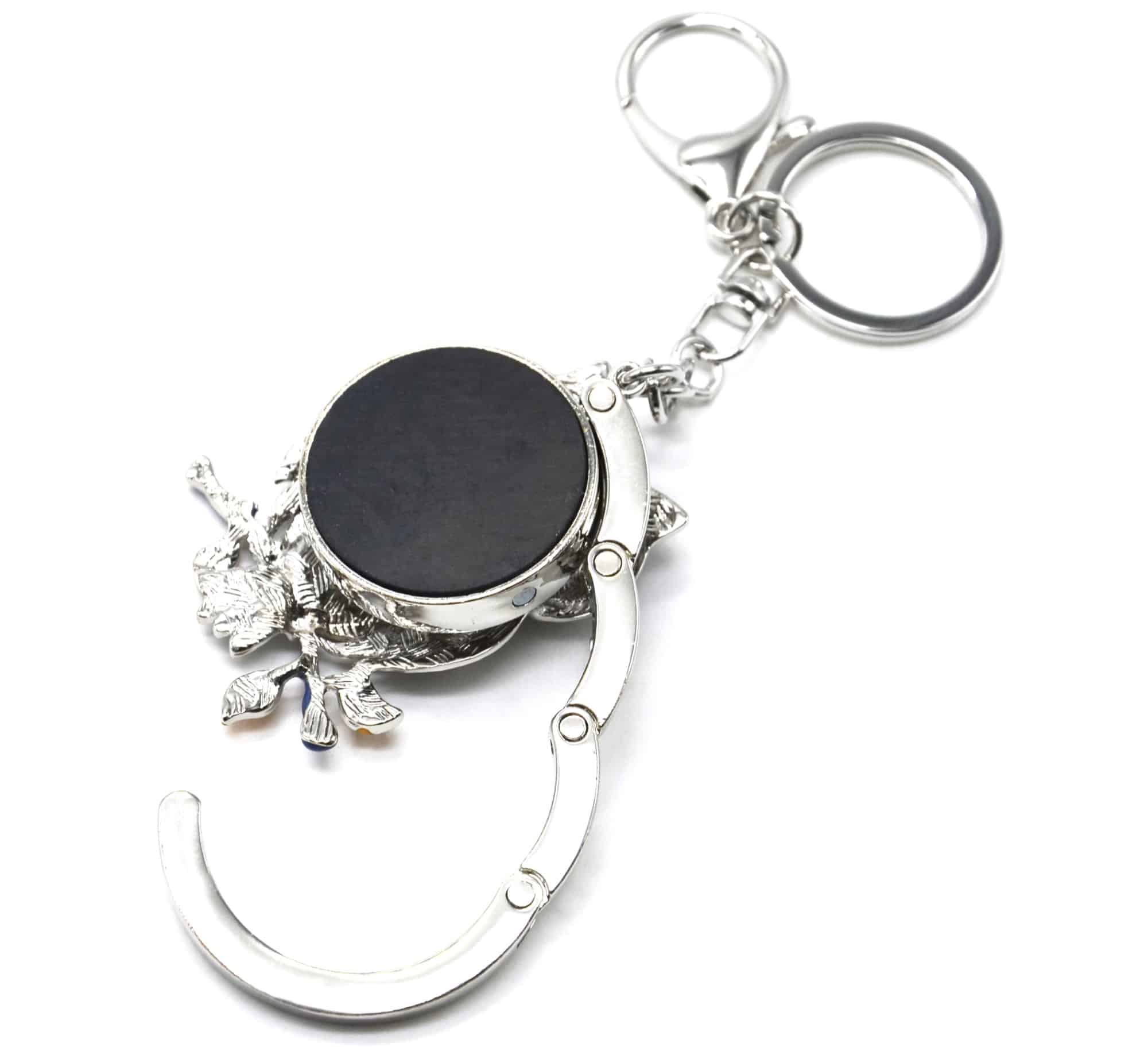 Porte-Cles-Bijou-de-Sac-Accroche-Sac-Chouette-Email-Noir-Motif-et-Branche