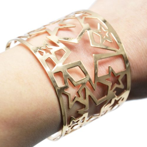 Bracelet-Manchette-Motif-Ajoure-Etoiles-Metal-Or-Rose