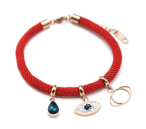 Bracelet-Cordon-Rouge-avec-Charm-Oeil-Strass-Contour-Acier-Or-Rose-et-Pierre-Goutte-Bleue