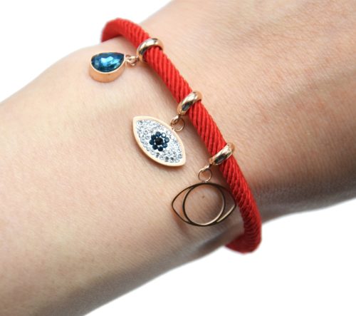 Bracelet-Cordon-Rouge-avec-Charm-Oeil-Strass-Contour-Acier-Or-Rose-et-Pierre-Goutte-Bleue