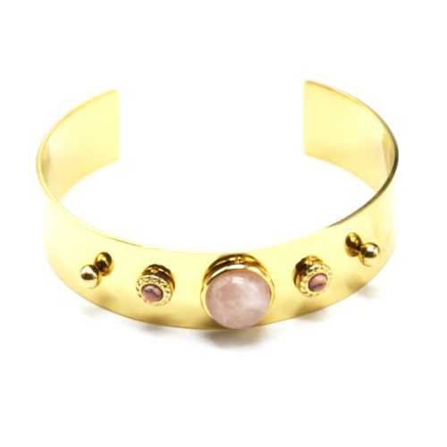 Bracelet-Manchette-Acier-Dore-avec-Pierres-Rose-Pale-et-Billes