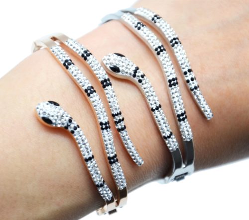 Bracelet-Manchette-Acier-avec-Serpent-Strass-Noir-et-Blanc